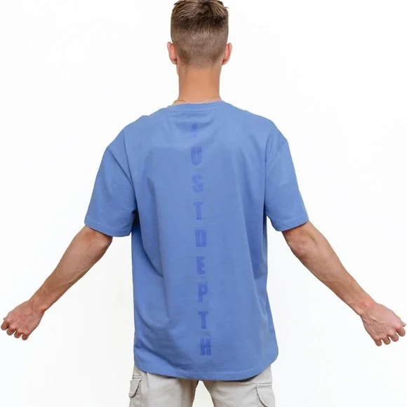 NWT T-TAM XS Blue Oversized T-Shirt Cotton Short Sleeve JUST DEPTH Tee Unisex - Picture 3 of 7